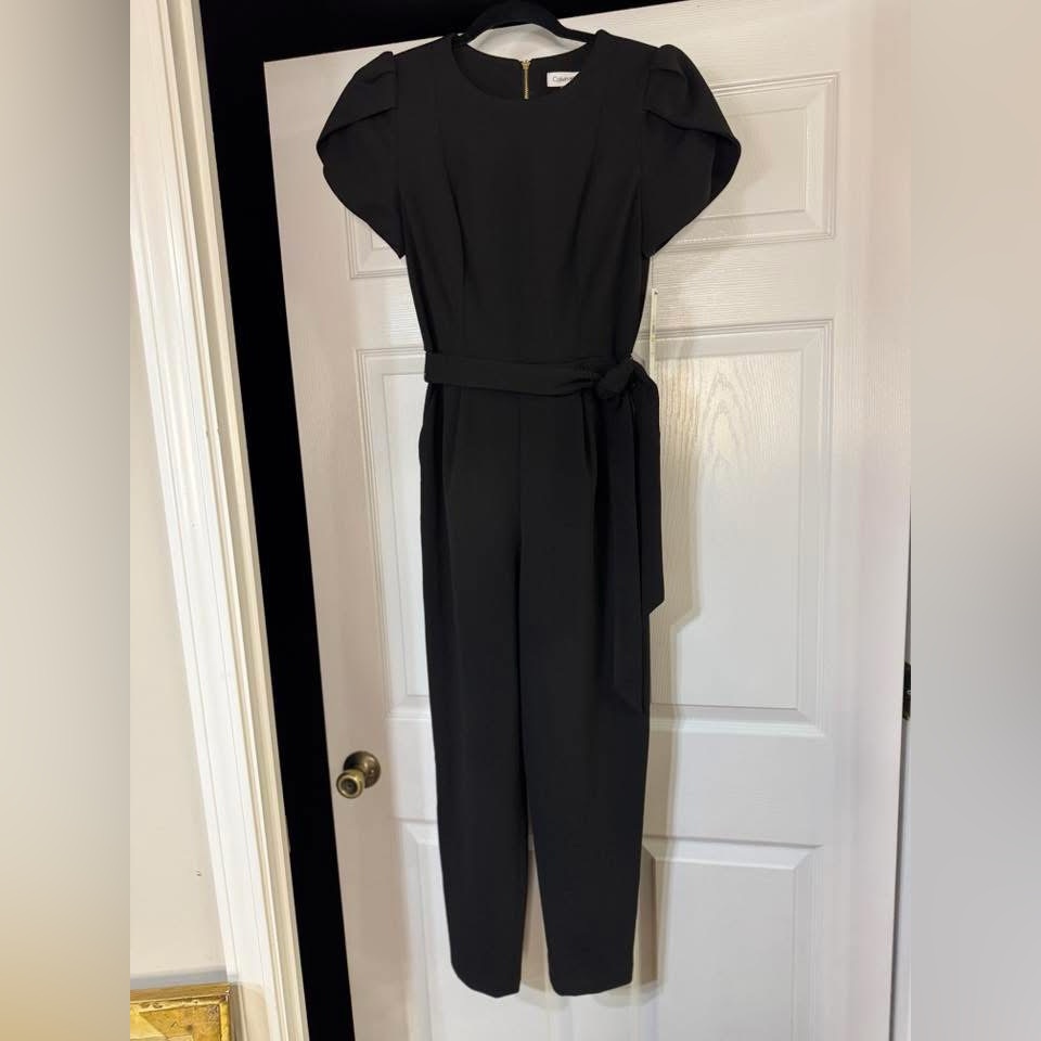 Calvin Klein Black Puff Sleeve Jumpsuit Nwt Sz 4